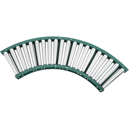 Global Industrial 90 Degree Curved Gravity Conveyor, 15in Between Frame, Tapered Rollers 293190